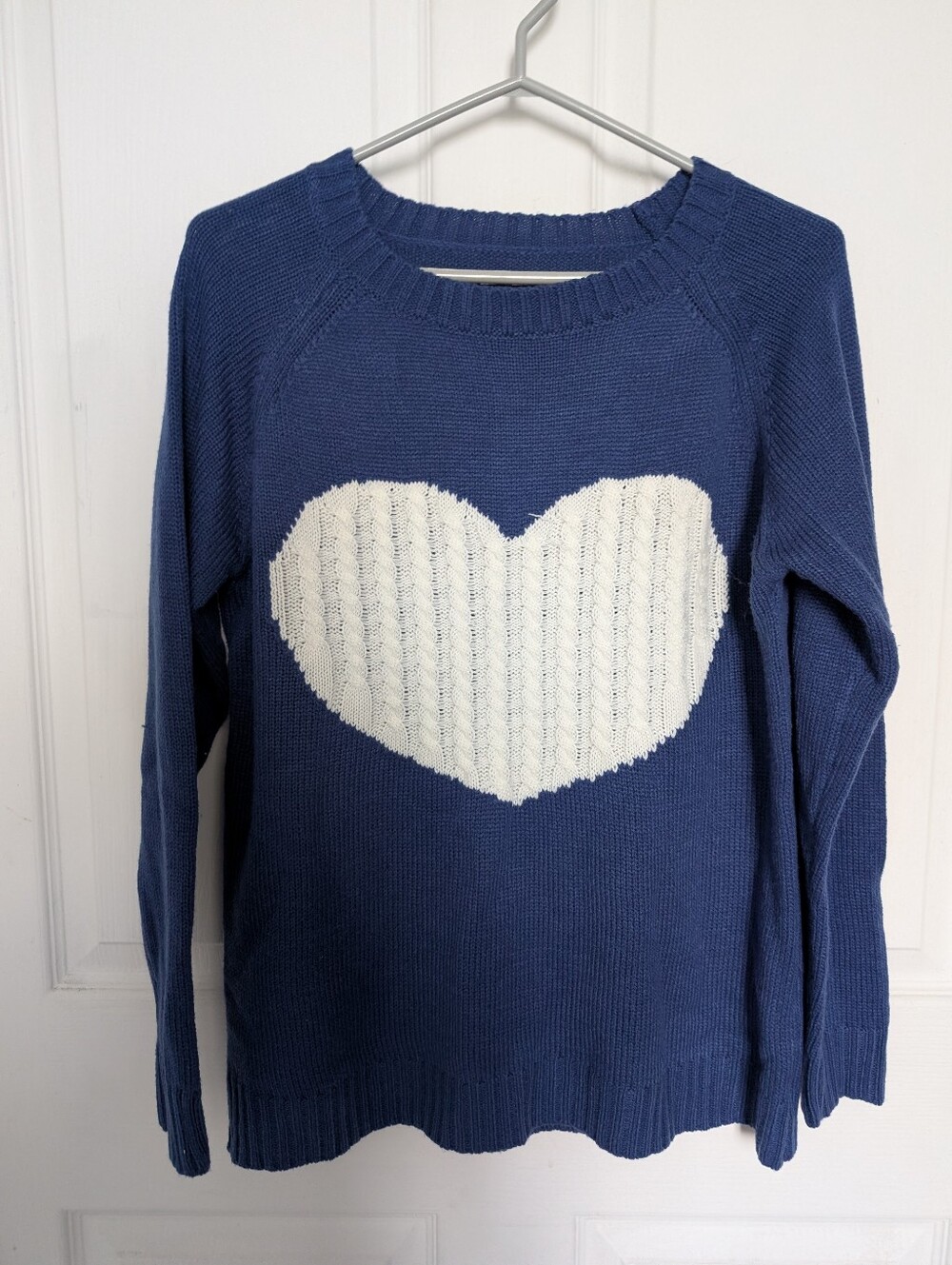 Blue Heart Sweater - Women's Blue Cream Heart Pullover